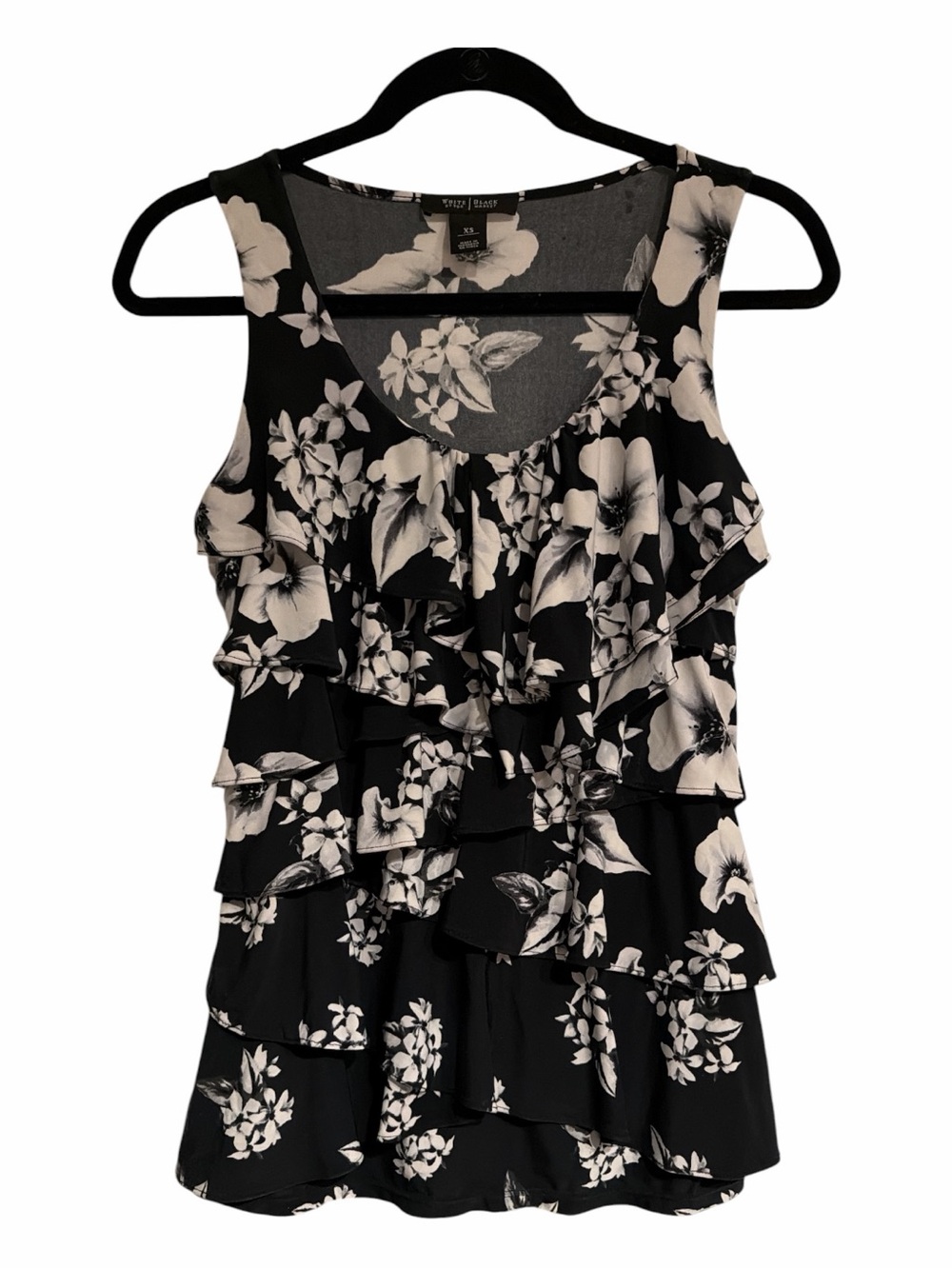 White House Black Market Floral Ruffle Tiered Sleeveless Blouse Top Sz XS